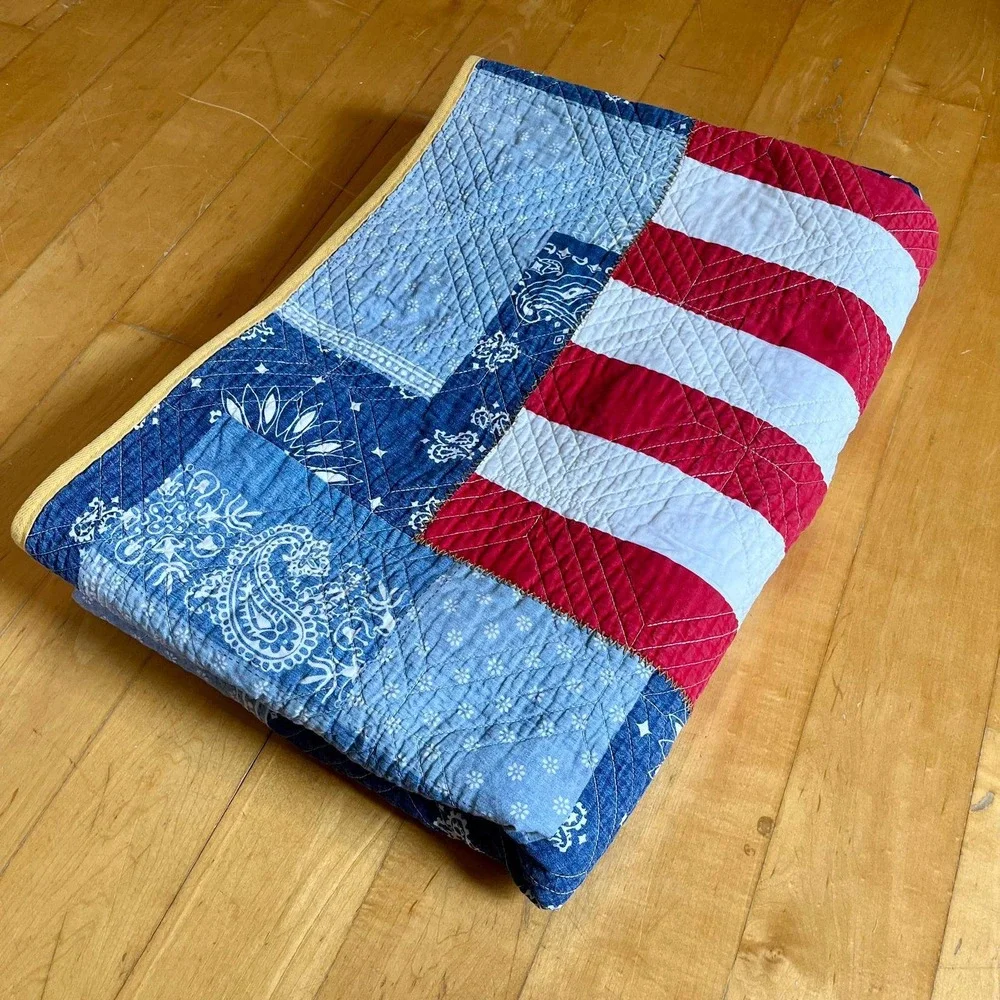 Tommy Hilfiger American Flag Quilt Bandana Patchwork Paisley Americana Folk USA